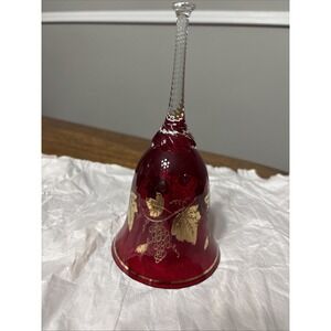 Bohemia Crystal Bell Gold Leaf Grape Vine Design Red Crystal Excellent